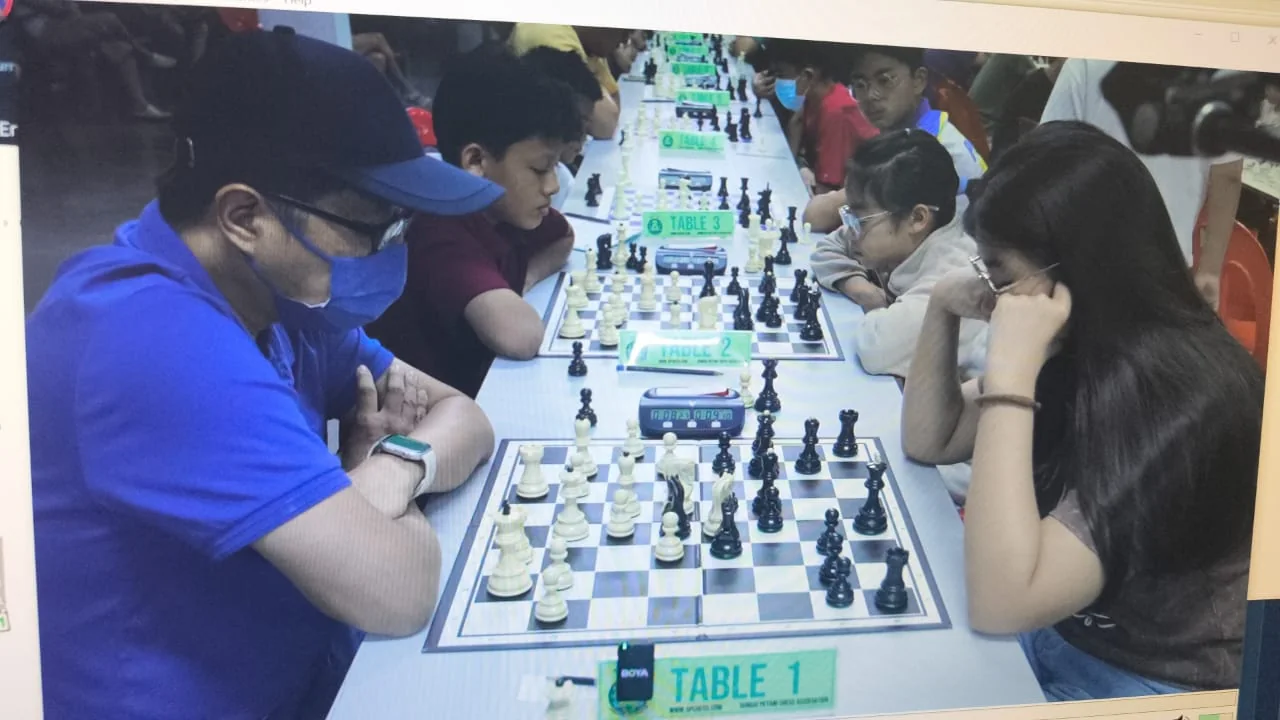Physical chessboard viewed through the tournament camera