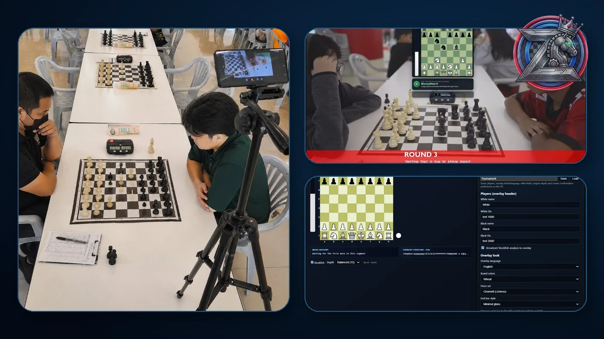 Telefon merakam papan catur, overlay siaran dan controller ChessZCam
