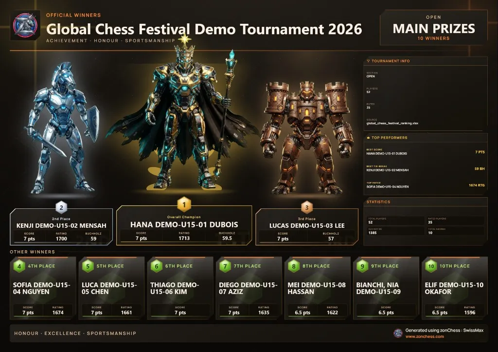 SwissMax mecha-themed official winners podium poster