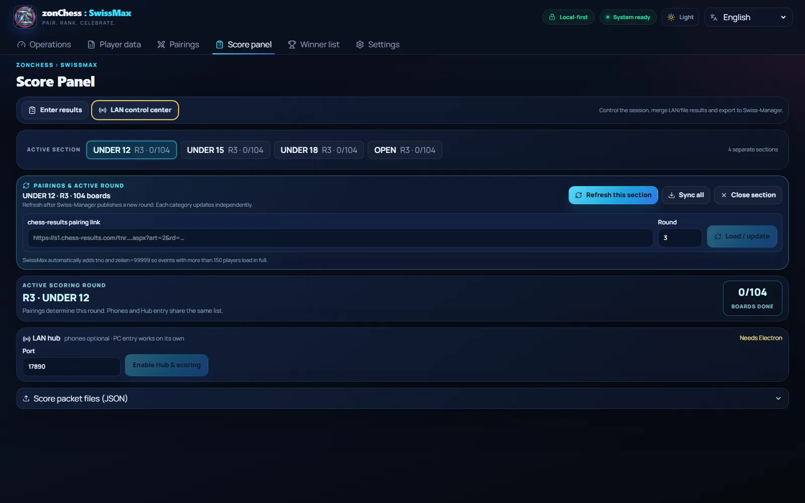 SwissMax LAN score hub