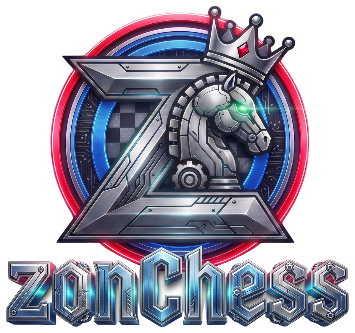 zonChess metallic knight emblem and wordmark